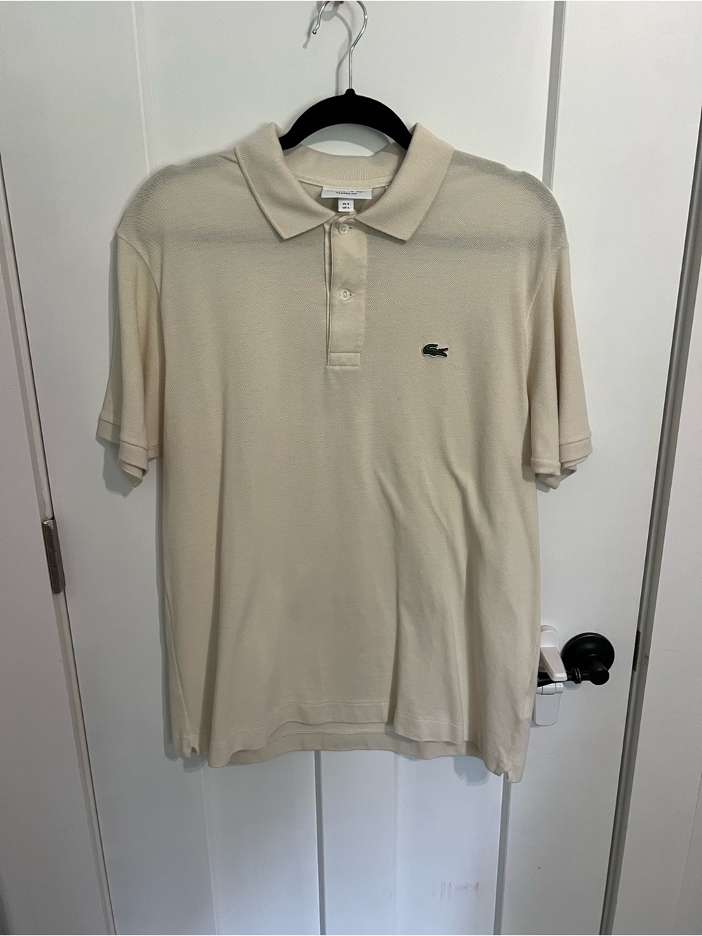 Lacoste Men's Polo Shirt in Light Cream with Green Crocodile